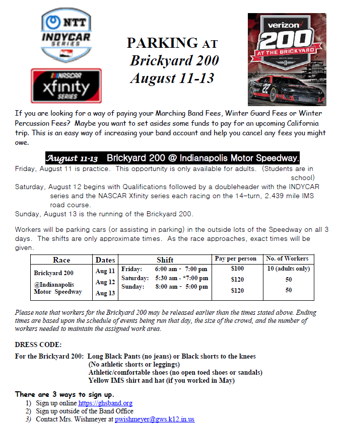 Verizon 200 at the Brickyard Parking Flyer