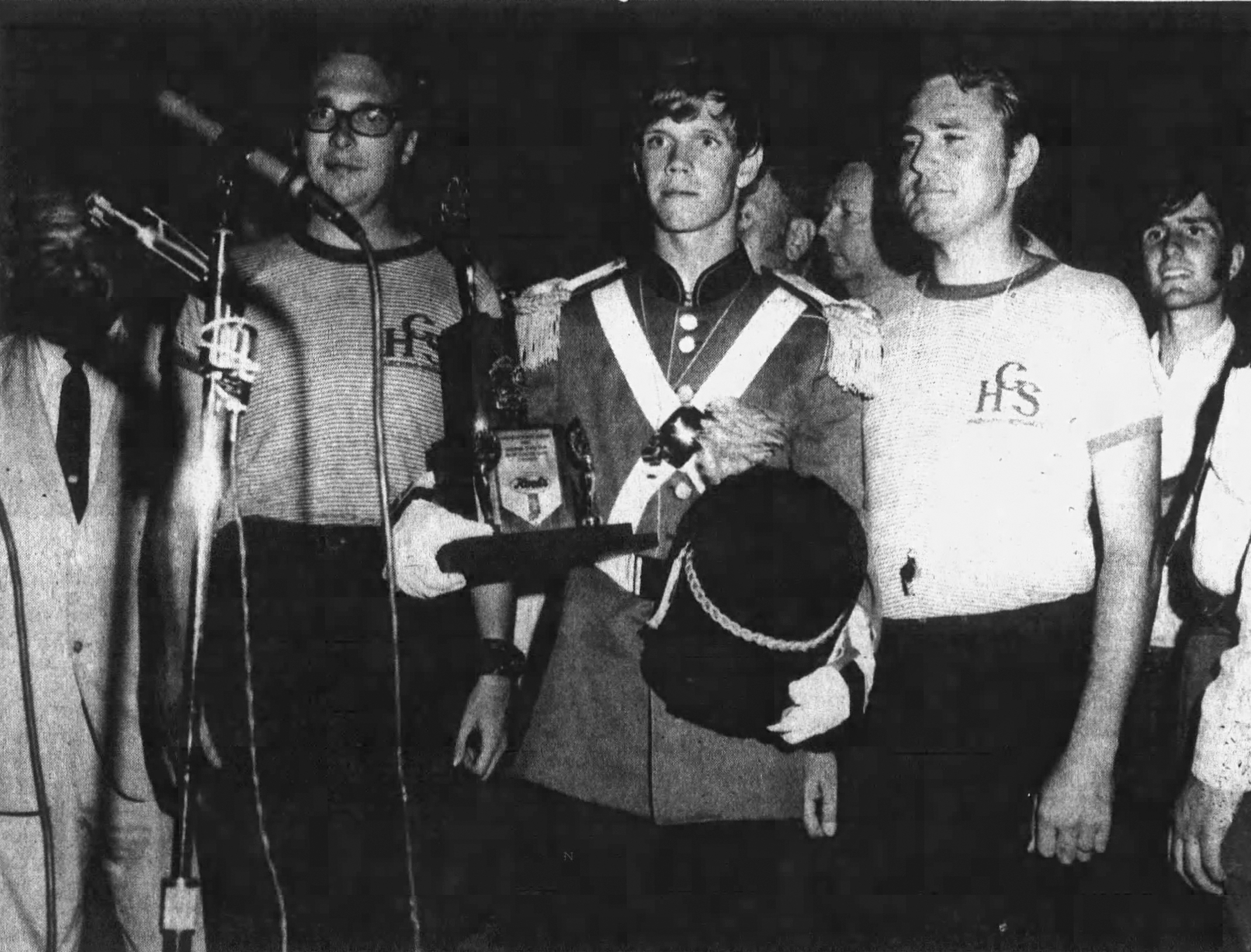 1971 State Fair Trophy - 16th Place - Middle School Director Dan Rice, Drum Major Gordon Miller and Director David Van Veld. 